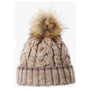 Screamer Stella Beanie Faux Fur Pom Taupe Knit Winter Warm Chunky Cable